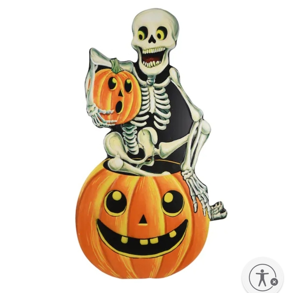 VintageInspired Metal Halloween Witchcore Whimsigoth Skelton Jack-o-lantern Sign